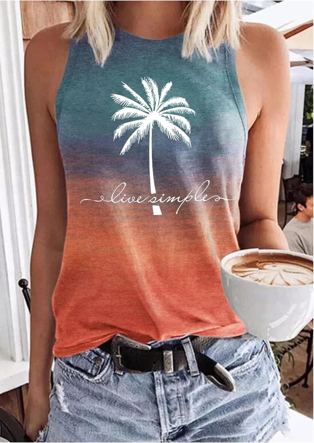 Womens Mandala Vintage Graphic Racerback Tank Tops Summer Casual Loose O-Neck Tanks Vest Vacation Classic-Fit Shirt Cami