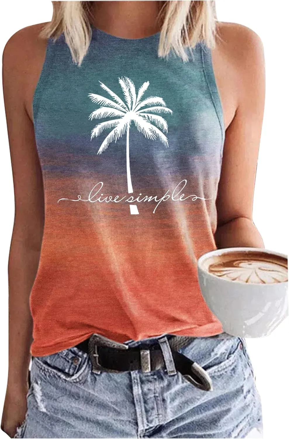 Womens Mandala Vintage Graphic Racerback Tank Tops Summer Casual Loose O-Neck Tanks Vest Vacation Classic-Fit Shirt Cami