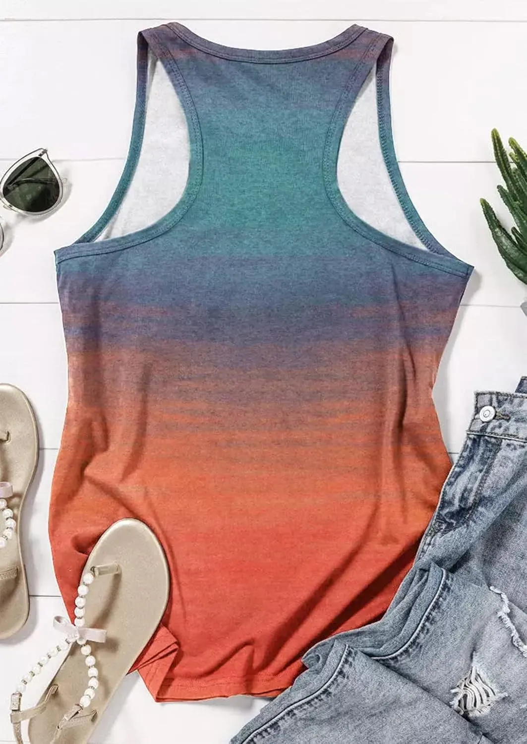 Womens Mandala Vintage Graphic Racerback Tank Tops Summer Casual Loose O-Neck Tanks Vest Vacation Classic-Fit Shirt Cami