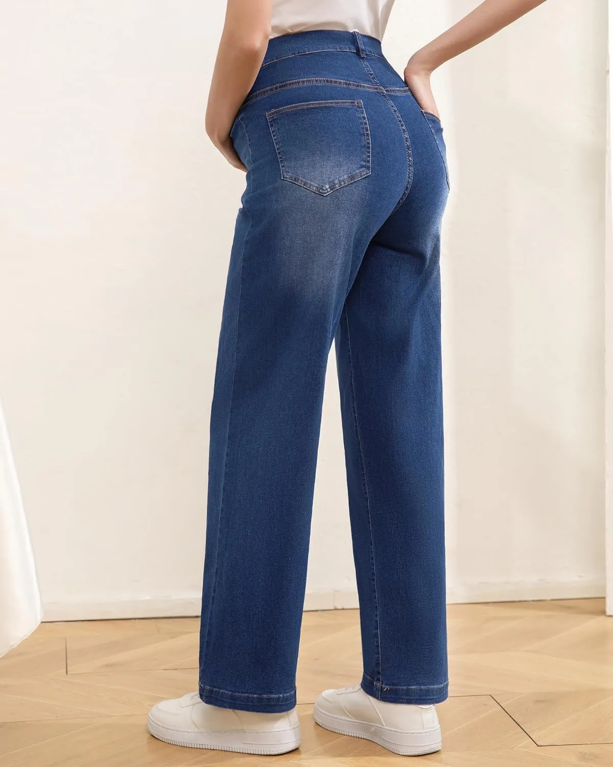 Women's Maternity Jeans Mid-Rise Straight Leg Relaxed Fit Denim Pants for Pregnancy and Postpartum