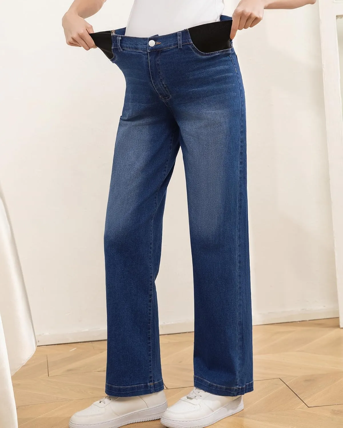 Women's Maternity Jeans Mid-Rise Straight Leg Relaxed Fit Denim Pants for Pregnancy and Postpartum
