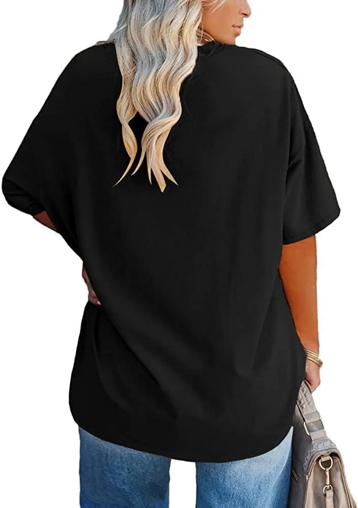 Women's Plus Size V Neck T Shirts Summer Half Sleeve Tees Casual Loose Fit Cotton Tunic Tops