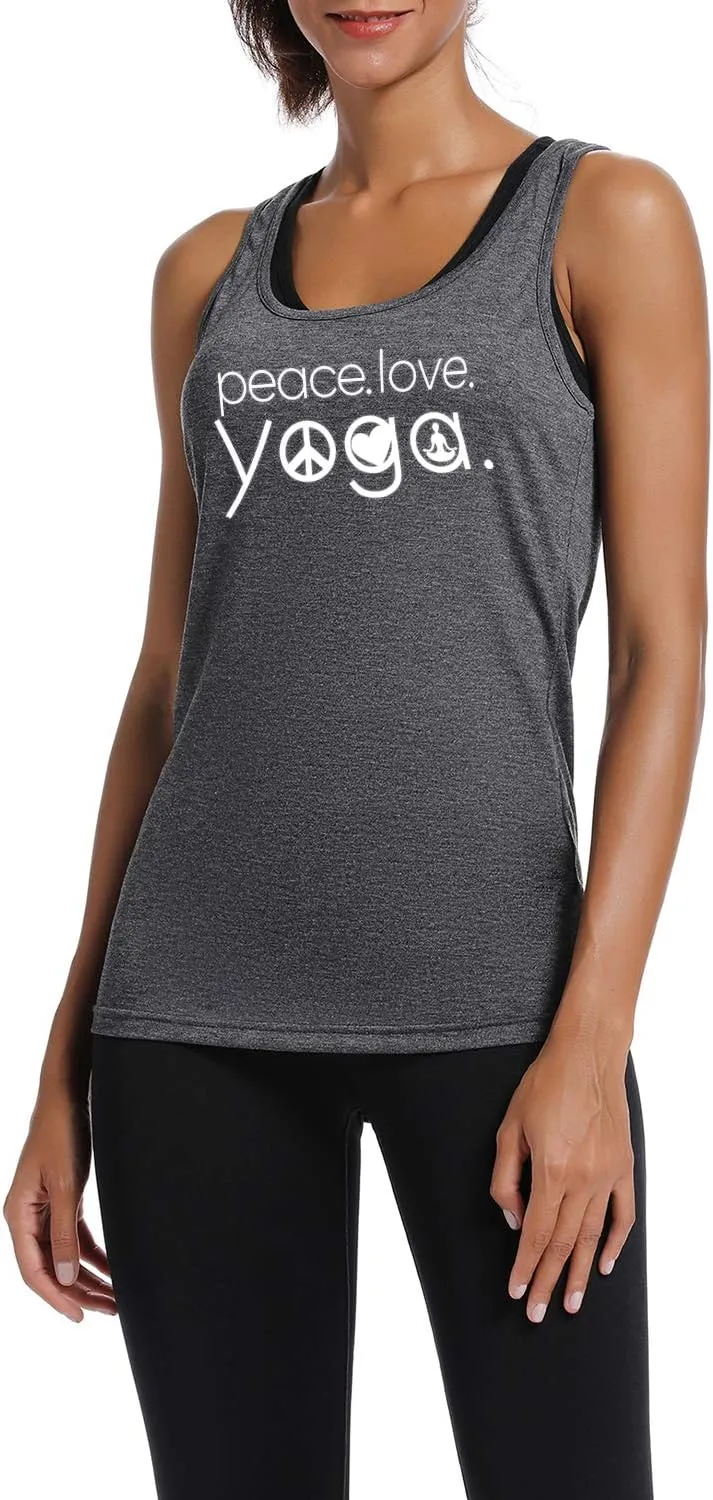 Workout Tank Tops for Women-Womens Peace Love Yogo Funny Saying Fitness Gym Racerback Sleeveless Shirts