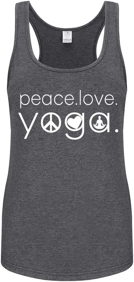 Workout Tank Tops for Women-Womens Peace Love Yogo Funny Saying Fitness Gym Racerback Sleeveless Shirts