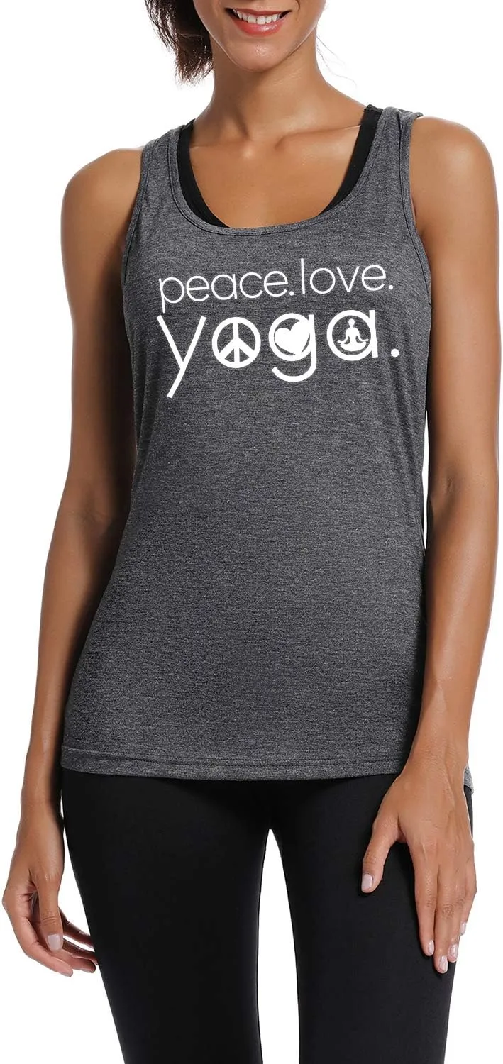 Workout Tank Tops for Women-Womens Peace Love Yogo Funny Saying Fitness Gym Racerback Sleeveless Shirts