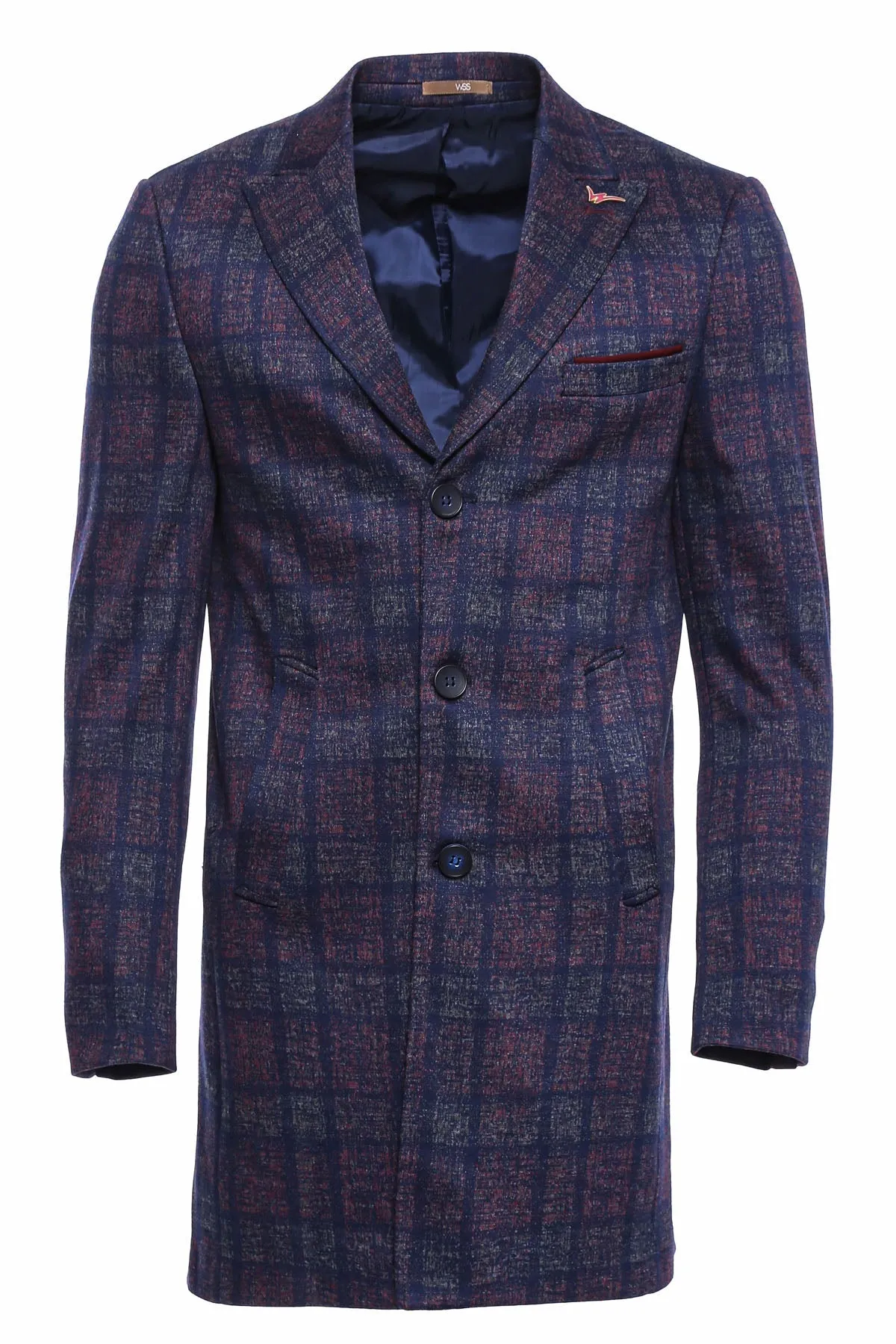 WSS Double-Breasted Plaid Burgundy Men Coat  - Singen