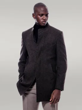 WSS Mandarin Collar Brown Short Coat  - Singen