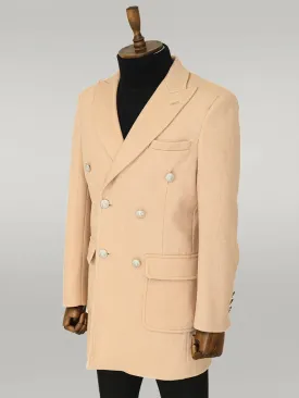 WSS Metal Buttons Wool Cashmere Cream Men Double Breasted Coat  - Singen