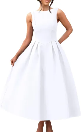 YMDUCH Women's Elegant Sleeveless Crew Neck Backless Swing A Line Evening Party Long Dress